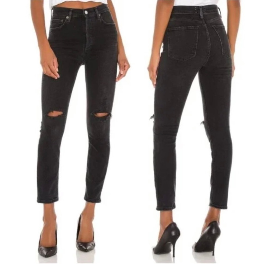 Agolde Black Distressed Nico High Rise Slim Fit Jeans Size 27